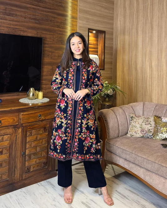 Embroidered Gown 3-Piece Set (Gown, Inner & Trouser)
